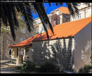 Crkva Sv. Antun u Luci mit dahinterliegenden Wohnhäusern, davor der hübsche Park mit mächtiger Platane und riesigen Palmen